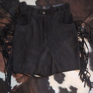 Vintage Black Suede Fringe Shorts